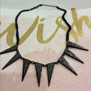Black Gun Metal Spikes with Rhinestones Inlay Necklace